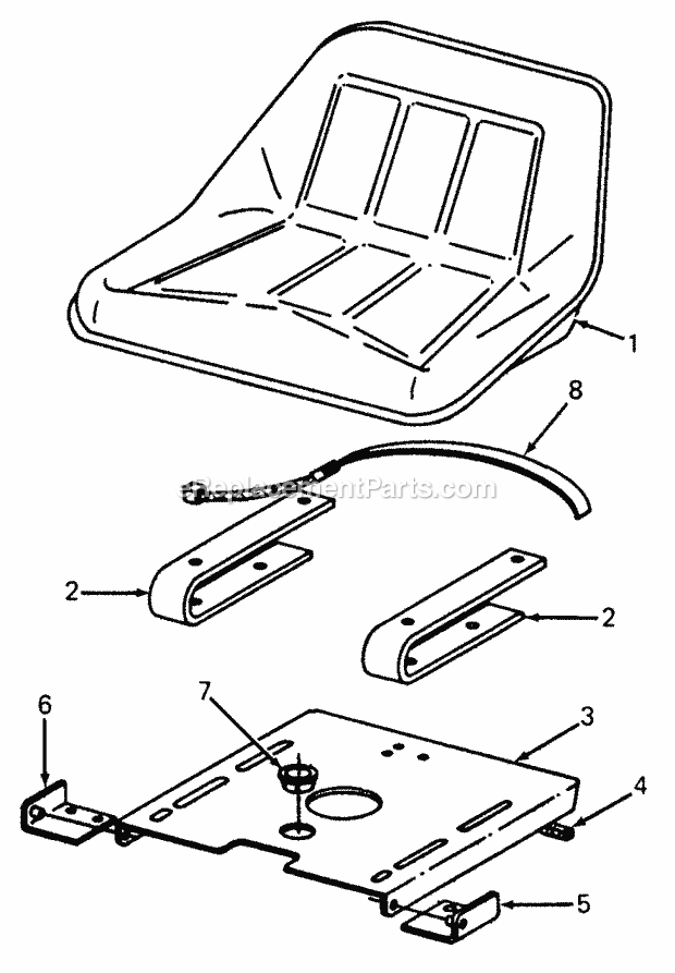 Seat & Support Diagram and Parts List for 1610 135-393-100, 135-393-399, 0350042U, 136-393-1 Cub Cadet Lawn Mower